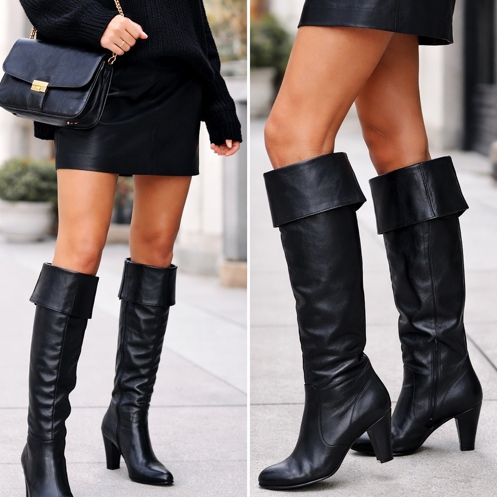ASH Black Leather Knee-High Heeled Boots Women’s EU 39 / US 8–8.5 - Picture 4 of 10